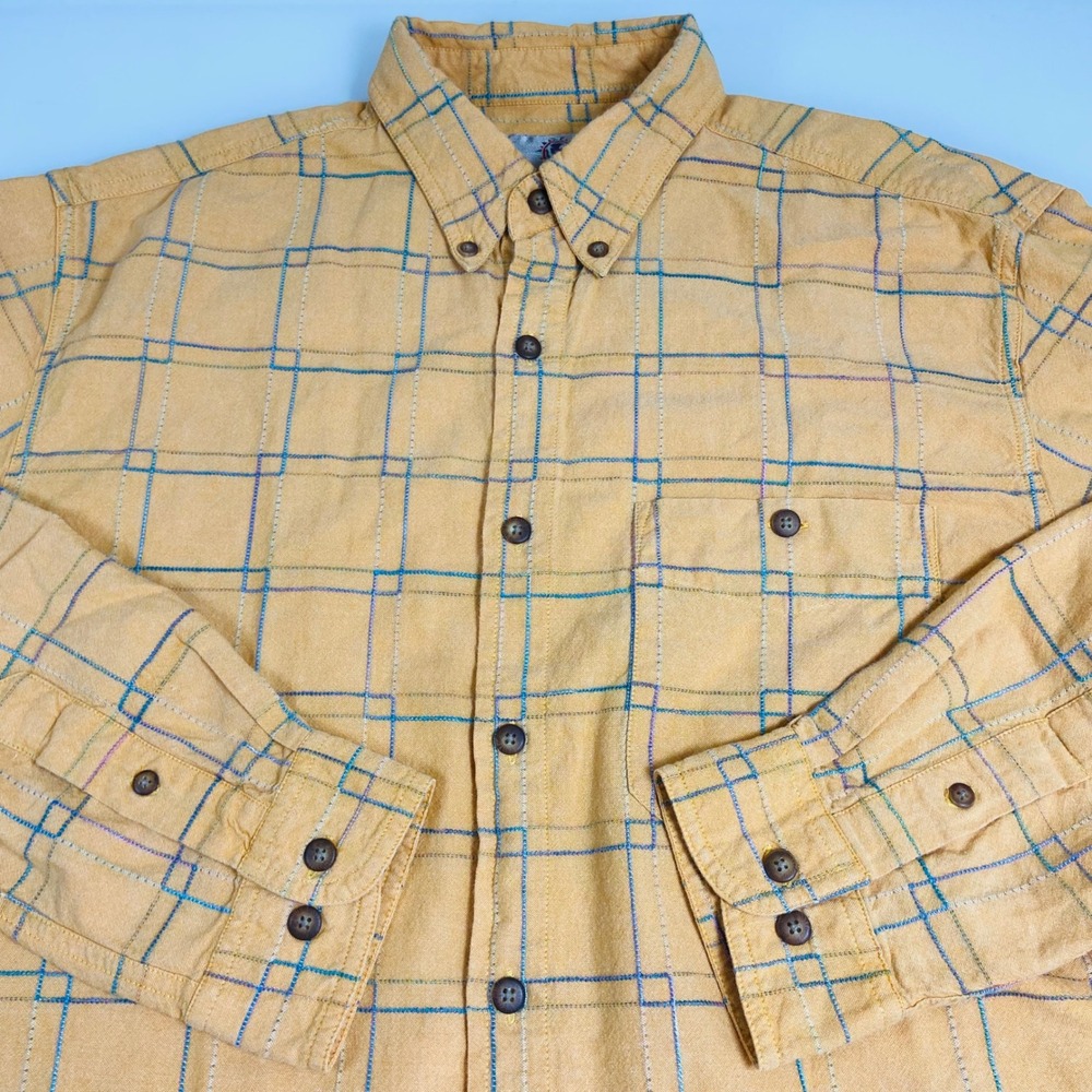 The Territory Ahead Mens Geometric Print Button Down Shirt L Yellow Cotton Rayon